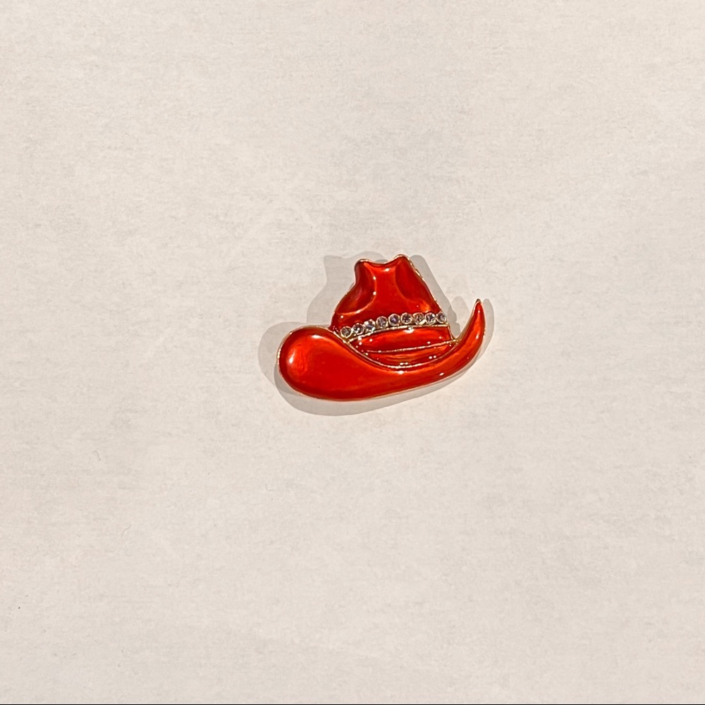 TWO RED AND GOLD HAT SHAPED PIN/BROOCH